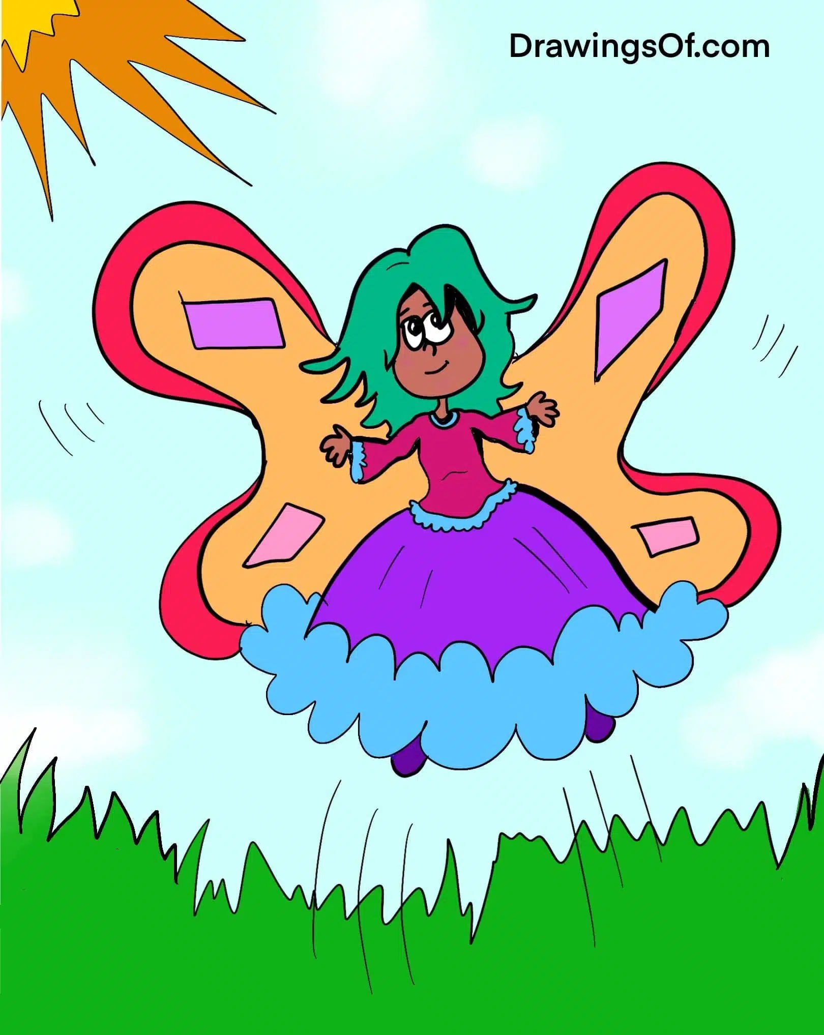 Cartoon fairy with green hair