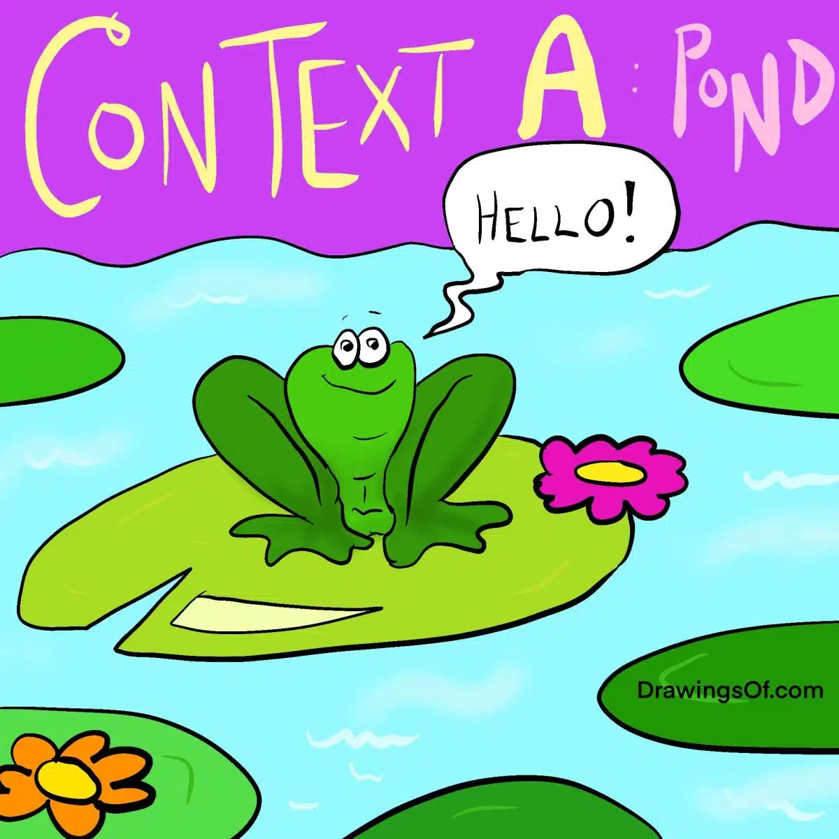 Context example art: Frog cartoon in pond